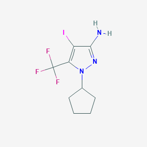 molecular formula C9H11F3IN3 B11792347 1-Cyclopentyl-4-iodo-5-(trifluoromethyl)-1H-pyrazol-3-amine 