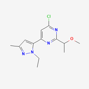 molecular formula C13H17ClN4O B11792700 4-Chloro-6-(1-ethyl-3-methyl-1H-pyrazol-5-yl)-2-(1-methoxyethyl)pyrimidine 