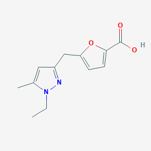 molecular formula C12H14N2O3 B11792842 5-((1-Ethyl-5-methyl-1H-pyrazol-3-yl)methyl)furan-2-carboxylic acid 