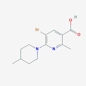 molecular formula C13H17BrN2O2 B11793215 5-Bromo-2-methyl-6-(4-methylpiperidin-1-yl)nicotinic acid 