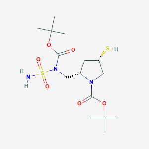 molecular formula C15H29N3O6S2 B117943 (2S,4S)-叔丁基 2-((叔丁氧羰基(磺酰氨基)甲基)-4-巯基吡咯烷-1-羧酸酯 CAS No. 148017-44-1