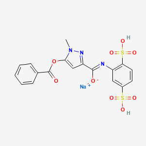 molecular formula C16H14F3N5O B1179521 3-[(5-Benzoyloxy-1-methyl-1H-pyrazol-3-yl)carbonylamino]-4-(hydroxysulfonyl)benzenesulfonic acid sodium salt CAS No. 131190-73-3