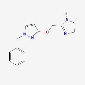 molecular formula C14H16N4O B11796230 1-Benzyl-3-((4,5-dihydro-1H-imidazol-2-yl)methoxy)-1H-pyrazole 