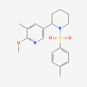 molecular formula C19H24N2O3S B11796372 2-Methoxy-3-methyl-5-(1-tosylpiperidin-2-yl)pyridine 