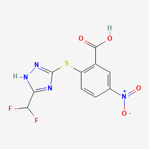 molecular formula C10H6F2N4O4S B11796407 2-((5-(Difluoromethyl)-4H-1,2,4-triazol-3-yl)thio)-5-nitrobenzoic acid 