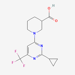 molecular formula C14H16F3N3O2 B11798008 1-(2-Cyclopropyl-6-(trifluoromethyl)pyrimidin-4-yl)piperidine-3-carboxylic acid 