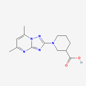 molecular formula C13H17N5O2 B11798163 1-(5,7-Dimethyl-[1,2,4]triazolo[1,5-a]pyrimidin-2-yl)piperidine-3-carboxylic acid 