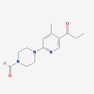 molecular formula C14H19N3O2 B11798595 4-(4-Methyl-5-propionylpyridin-2-yl)piperazine-1-carbaldehyde 