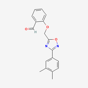 molecular formula C18H16N2O3 B11799245 2-((3-(3,4-Dimethylphenyl)-1,2,4-oxadiazol-5-yl)methoxy)benzaldehyde 