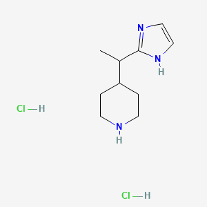 molecular formula C10H19Cl2N3 B11799556 4-(1-(1H-Imidazol-2-yl)ethyl)piperidinedihydrochloride 