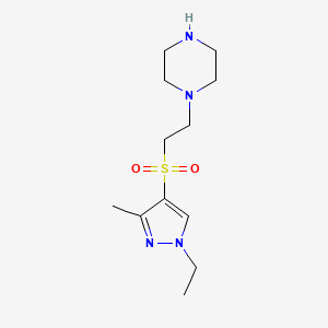 molecular formula C12H22N4O2S B11799563 1-(2-((1-Ethyl-3-methyl-1H-pyrazol-4-yl)sulfonyl)ethyl)piperazine 