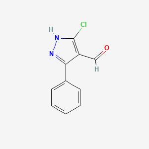 molecular formula C10H7ClN2O B11799830 5-chloro-3-phenyl-1H-pyrazole-4-carbaldehyde CAS No. 139157-42-9