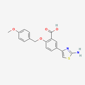 molecular formula C18H16N2O4S B11800060 5-(2-Aminothiazol-4-yl)-2-((4-methoxybenzyl)oxy)benzoic acid 