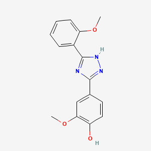 molecular formula C16H15N3O3 B11800171 2-Methoxy-4-(3-(2-methoxyphenyl)-1H-1,2,4-triazol-5-yl)phenol 