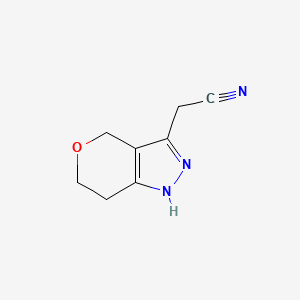 molecular formula C8H9N3O B11800728 2-(1,4,6,7-Tetrahydropyrano[4,3-c]pyrazol-3-yl)acetonitrile 