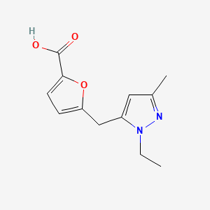 molecular formula C12H14N2O3 B11800821 5-((1-Ethyl-3-methyl-1H-pyrazol-5-yl)methyl)furan-2-carboxylic acid 