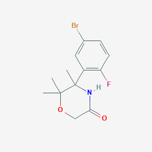 molecular formula C13H15BrFNO2 B11801230 5-(5-Bromo-2-fluorophenyl)-5,6,6-trimethylmorpholin-3-one 