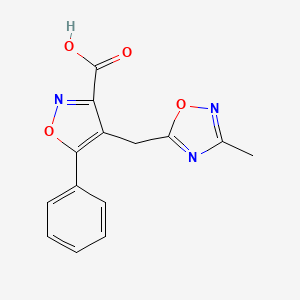 molecular formula C14H11N3O4 B11805768 4-((3-Methyl-1,2,4-oxadiazol-5-yl)methyl)-5-phenylisoxazole-3-carboxylic acid 