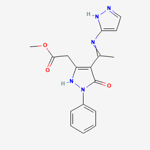 Methyl 2-(4-(1-((1H-pyrazol-3-yl)amino)ethylidene)-5-oxo-1-phenyl-4,5-dihydro-1H-pyrazol-3-yl)acetate