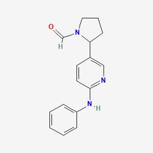 molecular formula C16H17N3O B11810615 2-(6-(Phenylamino)pyridin-3-yl)pyrrolidine-1-carbaldehyde 