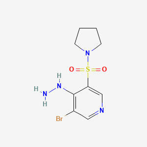 molecular formula C9H13BrN4O2S B11812804 3-Bromo-4-hydrazinyl-5-(pyrrolidin-1-ylsulfonyl)pyridine 