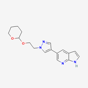 molecular formula C17H20N4O2 B11812814 5-(1-(2-((Tetrahydro-2H-pyran-2-YL)oxy)ethyl)-1H-pyrazol-4-YL)-1H-pyrrolo[2,3-B]pyridine 