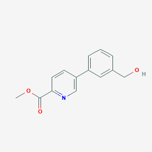 molecular formula C14H13NO3 B11813058 5-(3-Hydroxymethylphenyl)pyridine-2-carboxylic acid methyl ester CAS No. 927435-98-1