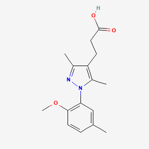 molecular formula C16H20N2O3 B11813386 3-(1-(2-Methoxy-5-methylphenyl)-3,5-dimethyl-1H-pyrazol-4-yl)propanoic acid 