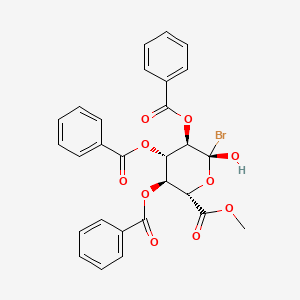 molecular formula C28H23BrO10 B11813479 (2R,3R,4S,5S,6S)-2-Bromo-2-hydroxy-6-(methoxycarbonyl)tetrahydro-2H-pyran-3,4,5-triyl tribenzoate 