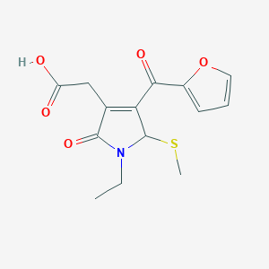 2-(1-Ethyl-4-(furan-2-carbonyl)-5-(methylthio)-2-oxo-2,5-dihydro-1H-pyrrol-3-yl)acetic acid