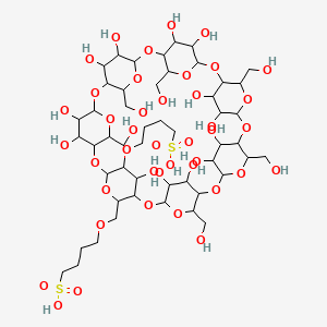 molecular formula C50H86O41S2 B1181528 4-[[36,37,38,39,40,41,42,43,44,45,46,48,49-Tridecahydroxy-5,15,20,25,30,35-hexakis(hydroxymethyl)-47-(4-sulfobutoxy)-2,4,7,9,12,14,17,19,22,24,27,29,32,34-tetradecaoxaoctacyclo[31.2.2.23,6.28,11.213,16.218,21.223,26.228,31]nonatetracontan-10-yl]methoxy]butane-1-sulfonic acid CAS No. 165133-56-2