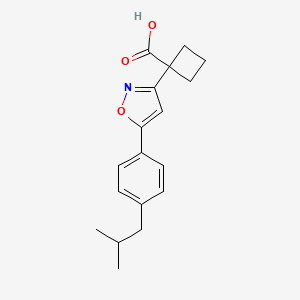 molecular formula C18H21NO3 B11818239 1-(5-(4-Isobutylphenyl)isoxazol-3-yl)cyclobutanecarboxylic acid 