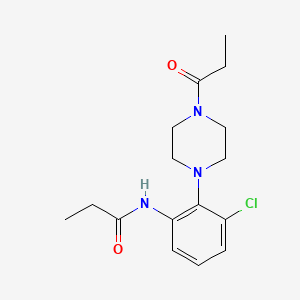 molecular formula C16H22ClN3O2 B1181860 N-[3-chloro-2-(4-propionyl-1-piperazinyl)phenyl]propanamide 