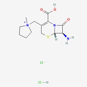 molecular formula C13H21Cl2N3O3S B11818628 1-(((6S,7R)-7-Amino-2-carboxy-8-oxo-5-thia-1-azabicyclo[4.2.0]oct-2-en-3-yl)methyl)-1-methylpyrrolidin-1-ium chloride hydrochloride 