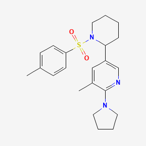 molecular formula C22H29N3O2S B11819305 3-Methyl-2-(pyrrolidin-1-yl)-5-(1-tosylpiperidin-2-yl)pyridine 