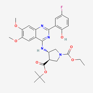 molecular formula C28H33FN4O7 B11820113 3-O-tert-butyl 1-O-ethyl (3R,4S)-4-[[2-(5-fluoro-2-hydroxyphenyl)-6,7-dimethoxyquinazolin-4-yl]amino]pyrrolidine-1,3-dicarboxylate 