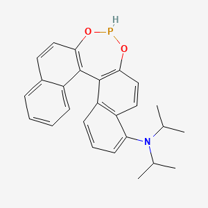 molecular formula C26H26NO2P B11820149 N,N-di(propan-2-yl)-12,14-dioxa-13-phosphapentacyclo[13.8.0.02,11.03,8.018,23]tricosa-1(15),2(11),3(8),4,6,9,16,18,20,22-decaen-7-amine 