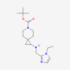 molecular formula C18H30N4O2 B11820793 tert-butyl 1-{[(1-ethyl-1H-imidazol-2-yl)methyl]amino}-6-azaspiro[2.5]octane-6-carboxylate 