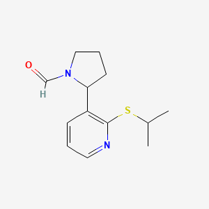 molecular formula C13H18N2OS B11822071 2-(2-(Isopropylthio)pyridin-3-yl)pyrrolidine-1-carbaldehyde 