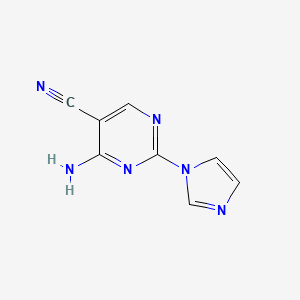 molecular formula C8H6N6 B1182221 4-amino-2-(1H-imidazol-1-yl)-5-pyrimidinecarbonitrile 