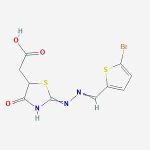 molecular formula C10H8BrN3O3S2 B11822845 2-(2-{2-[(5-Bromothiophen-2-yl)methylidene]hydrazin-1-ylidene}-4-oxo-1,3-thiazolidin-5-yl)acetic acid 