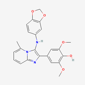 molecular formula C23H21N3O5 B1182330 4-[3-(1,3-Benzodioxol-5-ylamino)-5-methylimidazo[1,2-a]pyridin-2-yl]-2,6-dimethoxyphenol 