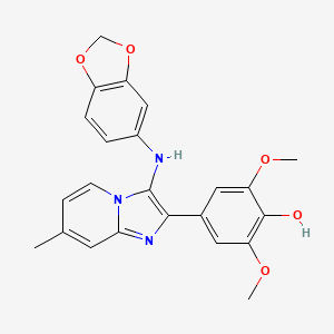 molecular formula C23H21N3O5 B1182335 4-[3-(1,3-Benzodioxol-5-ylamino)-7-methylimidazo[1,2-a]pyridin-2-yl]-2,6-dimethoxyphenol 