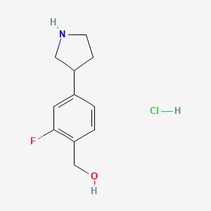 molecular formula C11H15ClFNO B11823436 [2-Fluoro-4-(pyrrolidin-3-yl)phenyl]methanol hydrochloride 