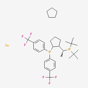 molecular formula C34H48F6FeP2 B11823502 Ferrocene, 1-[(1R)-1-[bis(1,1-dimethylethyl)phosphino]ethyl]-2-[bis[4-(trifluoromethyl)phenyl]phosphino]-, (2R)- 