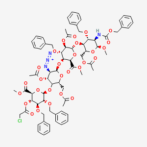 molecular formula C73H83ClN4O28 B11824987 methyl (2R,3S,4S,5R,6R)-5-acetoxy-3-(((2R,3R,4R,6R)-4-acetoxy-6-(acetoxymethyl)-3-azido-5-(((2R,3R,4S,5S,6S)-3,4-bis(benzyloxy)-5-(2-chloroacetoxy)-6-(methoxycarbonyl)tetrahydro-2H-pyran-2-yl)oxy)tetrahydro-2H-pyran-2-yl)oxy)-6-(((2R,3S,4R,5R,6S)-2-(aceto 