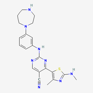 molecular formula C21H24N8S B11826053 2-{[3-(1,4-Diazepan-1-yl)phenyl]amino}-4-[4-methyl-2-(methylamino)-1,3-thiazol-5-yl]pyrimidine-5-carbonitrile 