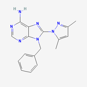 molecular formula C17H17N7 B1182639 9-benzyl-8-(3,5-dimethyl-1H-pyrazol-1-yl)-9H-purin-6-ylamine 