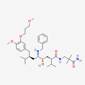 molecular formula C37H59N3O6 B11826524 (2S,4S,5S,7S)-N-(3-amino-2,2-dimethyl-3-oxopropyl)-5-(benzylamino)-4-hydroxy-2-isopropyl-7-(4-methoxy-3-(3-methoxypropoxy)benzyl)-8-methylnonanamide 