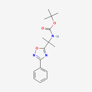 molecular formula C16H21N3O3 B11826572 tert-butyl N-[2-(3-phenyl-1,2,4-oxadiazol-5-yl)propan-2-yl]carbamate 